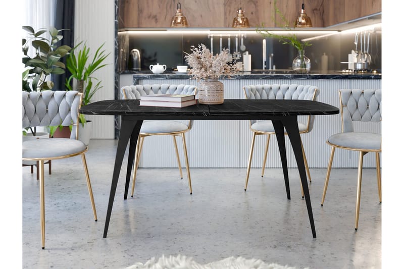 Fritzger Uttrekkbart Rektangulært Spisebord 160 cm med Marmor- og Metallutseende - Svart - Møbler - Bord - Marmorbord