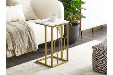 Fuller Rektangulært Sofabord 30 cm i Marmor med Metallstativ - Hvit - Møbler - Bord - Marmorbord