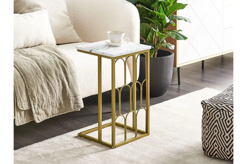 Fuller Rektangulært Sofabord 30 cm i Marmor med Metallstativ - Hvit - Møbler - Bord - Marmorbord