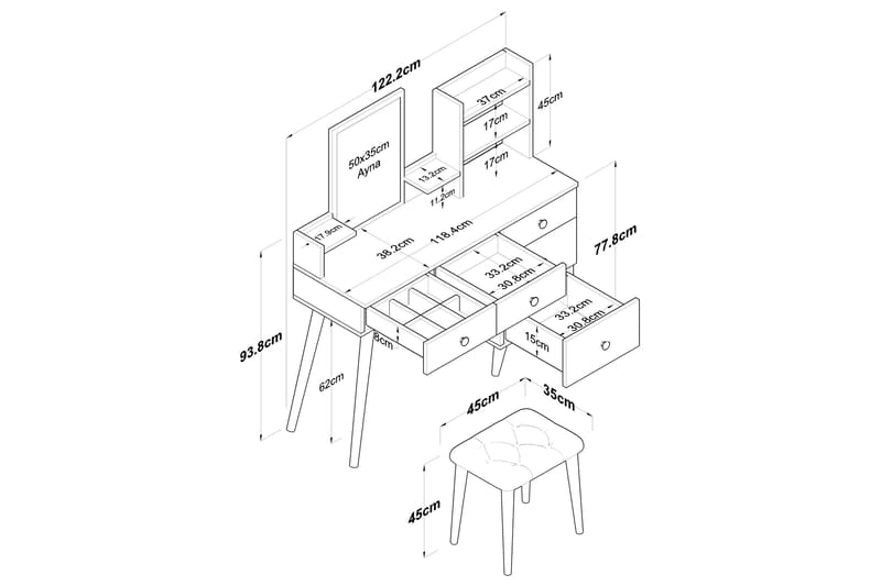 Fynnian Sminkebord 122,2 cm - Hvit - Møbler - Bord - Sminkebord & toalettbord