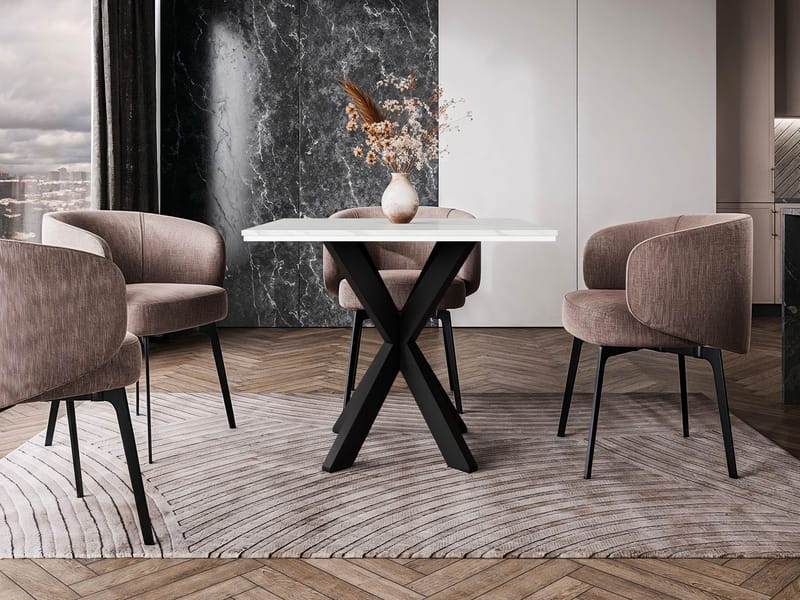 Fynrel Spisebord 90 cm Kvadratisk - Svart/Hvit - Møbler - Bord - Spisebord & kjøkkenbord