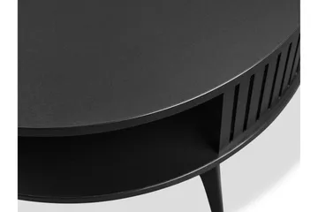 Galia 75 cm Rundt Sofabord med Hyller og Lamellsider i Tre - Sort|Hvit - Møbler - Bord - Sofabord & salongbord