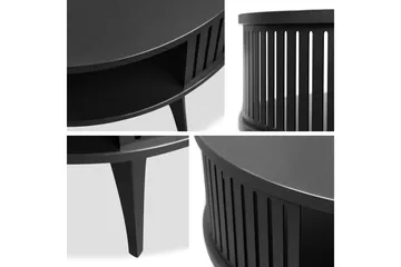 Galia 75 cm Rundt Sofabord med Hyller og Lamellsider i Tre - Sort|Hvit - Møbler - Bord - Sofabord & salongbord