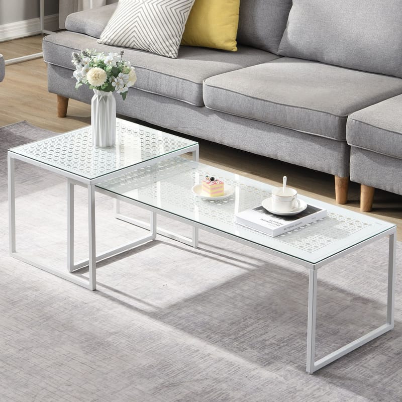 Galilo settbord 100 cm sett med 2 - Gjennomsiktig og matt hvit - Møbler - Bord - Sofabord & salongbord