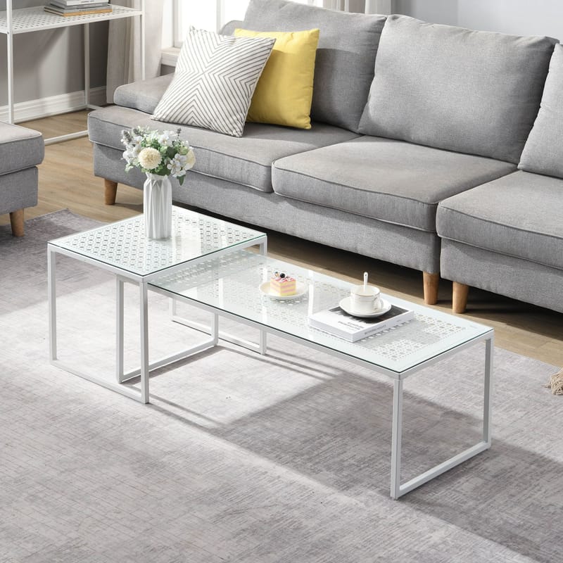 Galilo settbord 100 cm sett med 2 - Gjennomsiktig og matt hvit - Møbler - Bord - Sofabord & salongbord