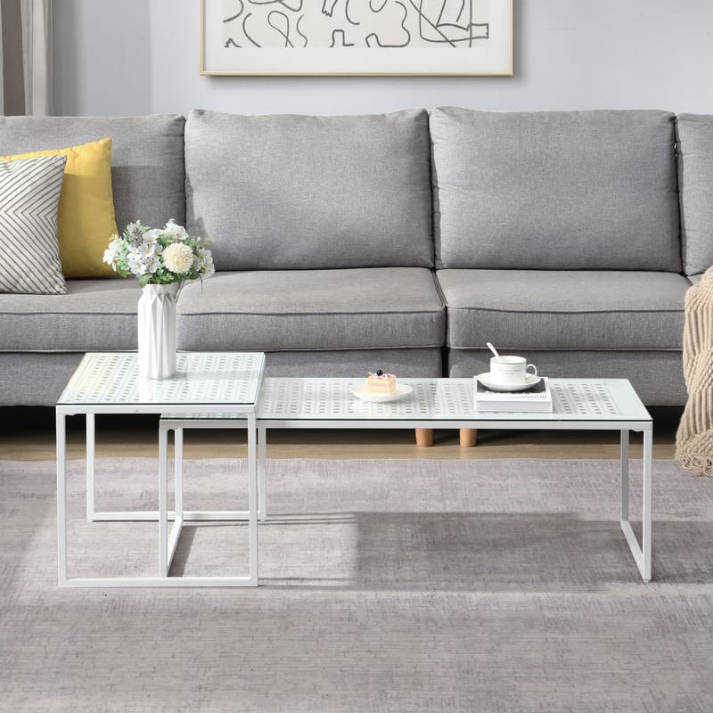 Galilo settbord 100 cm sett med 2 - Gjennomsiktig og matt hvit - Møbler - Bord - Sofabord & salongbord