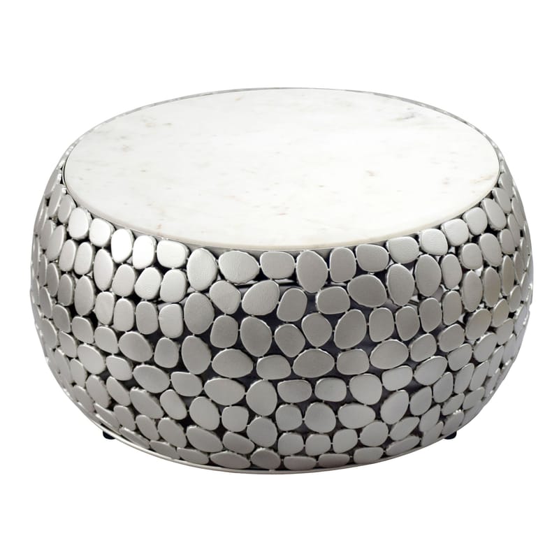 Galino sofabord 66 cm - hvit og sølvfarget - Møbler - Bord - Marmorbord