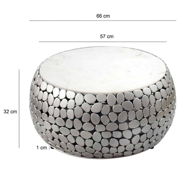 Galino sofabord 66 cm - hvit og sølvfarget - Møbler - Bord - Marmorbord