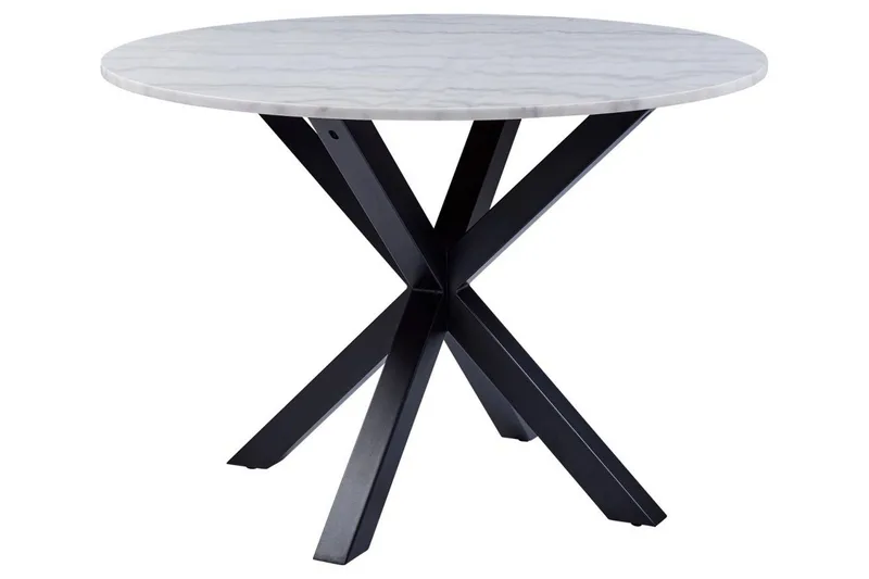 Ganesh Rundt Spisebord 110 cm med Marmorplate og Metalllook, Hvit