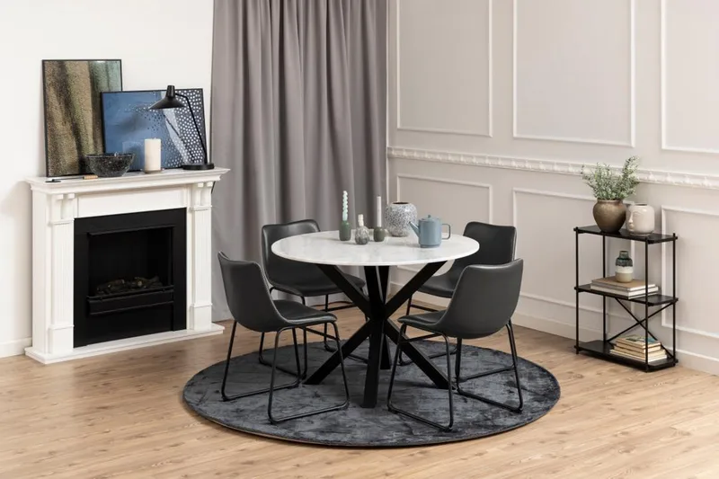 Ganesh Rundt Spisebord 110 cm med Marmorplate og Metalllook - Hvit - Møbler - Bord - Marmorbord