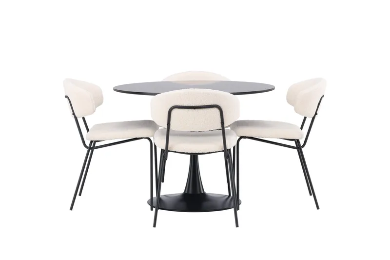 Glade Matgruppe 100 cm Rund med 4 Chico Stoler, Sort