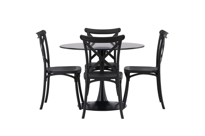 Glade Matgruppe 100 cm Rund med 4 Crosett stoler, Sort