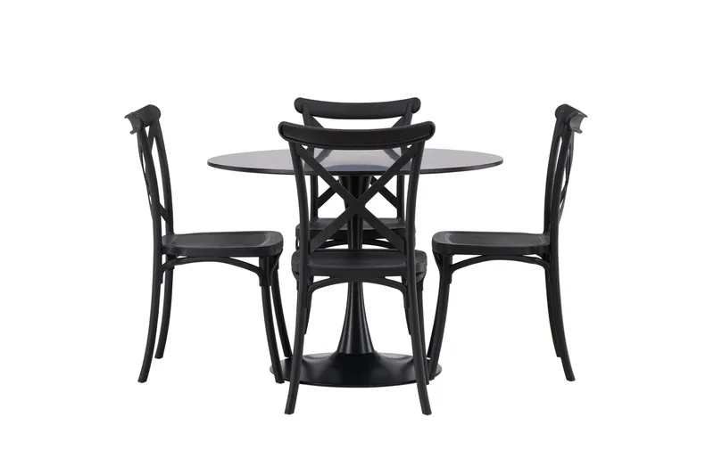 Glade Matgruppe 100 cm Rund med 4 Crosett stoler, Sort