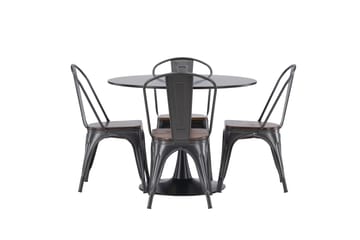 Glade Matgruppe 100 cm Rund med 4 Tempe stoler - Mørk grå - Møbler - Bord - Spisegruppe