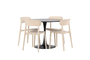 Glade Spisegruppe 100 cm Rund med 4 Åstol Stoler - Beige - Møbler - Bord - Spisegruppe