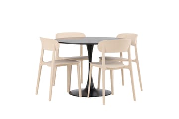 Glade Spisegruppe 100 cm Rund med 4 Åstol Stoler - Beige - Møbler - Bord - Spisegruppe