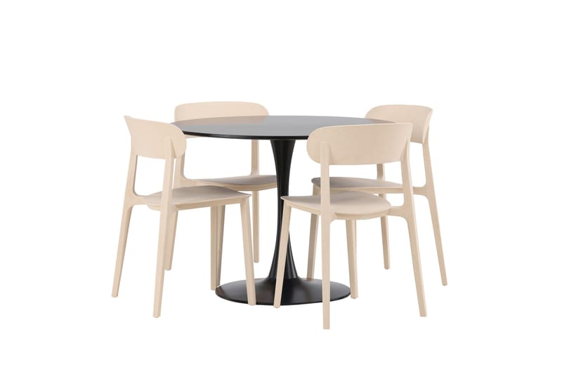 Glade Spisegruppe 100 cm Rund med 4 Åstol Stoler - Beige - Møbler - Bord - Spisegruppe