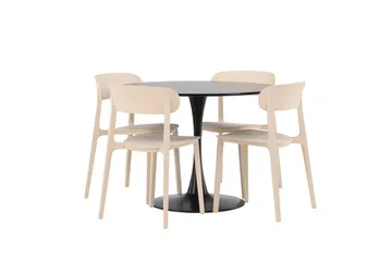Glade Spisegruppe 100 cm Rund med 4 Åstol Stoler - Beige - Møbler - Bord - Spisegruppe