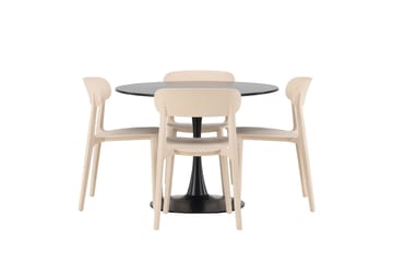 Glade Spisegruppe 100 cm Rund med 4 Åstol Stoler - Beige - Møbler - Bord - Spisegruppe