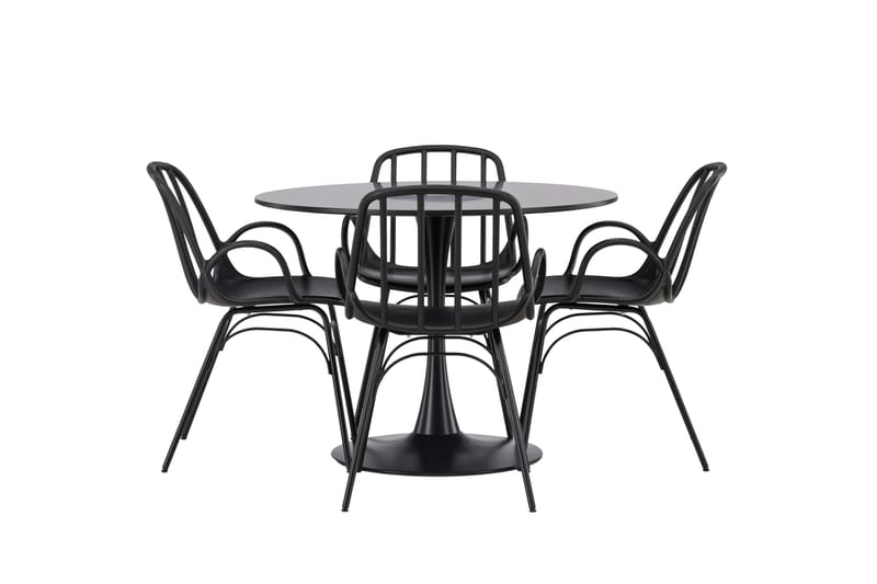 Glade Spisegruppe 100 cm Rund med 4 Dyrön Stoler, Sort