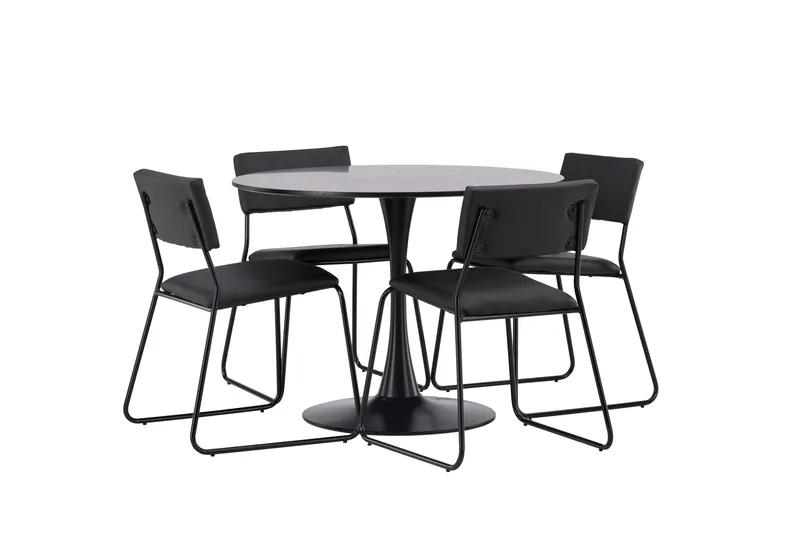 Glade Spisegruppe 100 cm Rund med 4 Kenth Stoler - Sort - Møbler - Bord - Spisegruppe