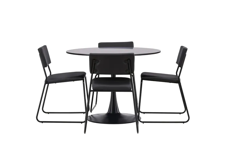 Glade Spisegruppe 100 cm Rund med 4 Kenth Stoler, Sort