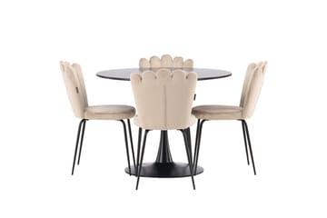 Glade Spisegruppe 100 cm Rund med 4 Limhamn Stoler - Beige - Møbler - Bord - Spisegruppe