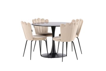 Glade Spisegruppe 100 cm Rund med 4 Limhamn Stoler - Beige - Møbler - Bord - Spisegruppe