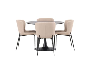 Glade Spisegruppe 100 cm Rund med 4 Modesto Stoler - Beige - Møbler - Bord - Spisegruppe