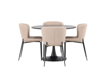 Glade Spisegruppe 100 cm Rund med 4 Modesto Stoler - Beige - Møbler - Bord - Spisegruppe