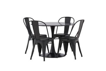Glade Spisegruppe 100 cm Rund med 4 Tempe Stoler - Svart - Møbler - Bord - Spisegruppe
