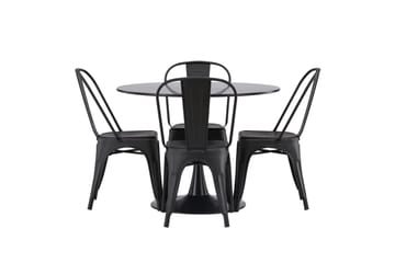 Glade Spisegruppe 100 cm Rund med 4 Tempe Stoler - Svart - Møbler - Bord - Spisegruppe
