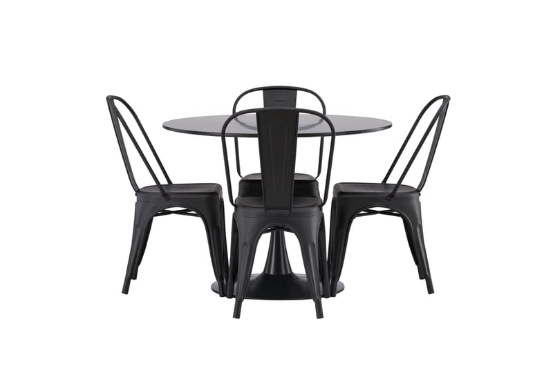 Glade Spisegruppe 100 cm Rund med 4 Tempe Stoler - Svart - Møbler - Bord - Spisegruppe