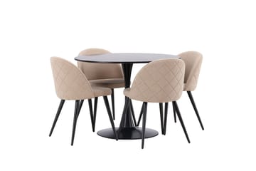 Glade Spisegruppe 100 cm Rund med 4 Velvet Stoler - Beige - Møbler - Bord - Spisegruppe