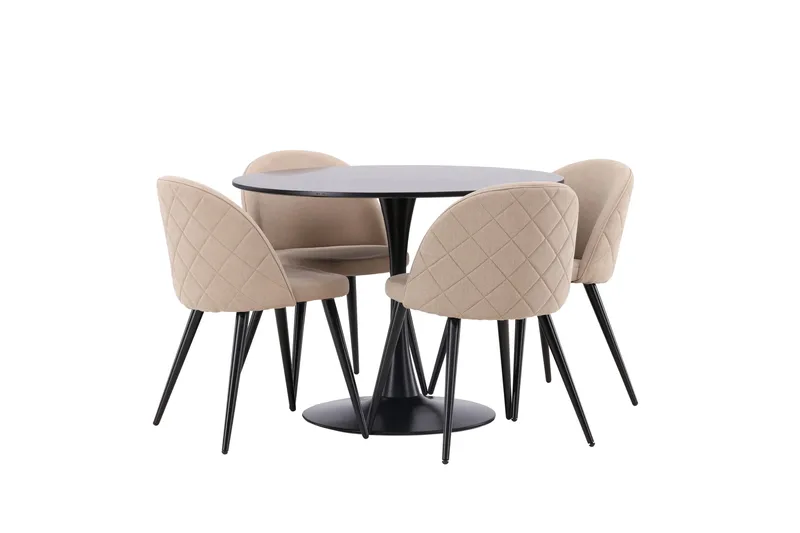 Glade Spisegruppe 100 cm Rund med 4 Velvet Stoler - Beige - Møbler - Bord - Spisegruppe