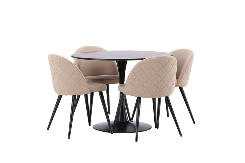 Glade Spisegruppe 100 cm Rund med 4 Velvet Stoler - Beige - Møbler - Bord - Spisegruppe
