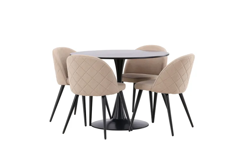 Glade Spisegruppe 100 cm Rund med 4 Velvet Stoler - Beige - Møbler - Bord - Spisegruppe