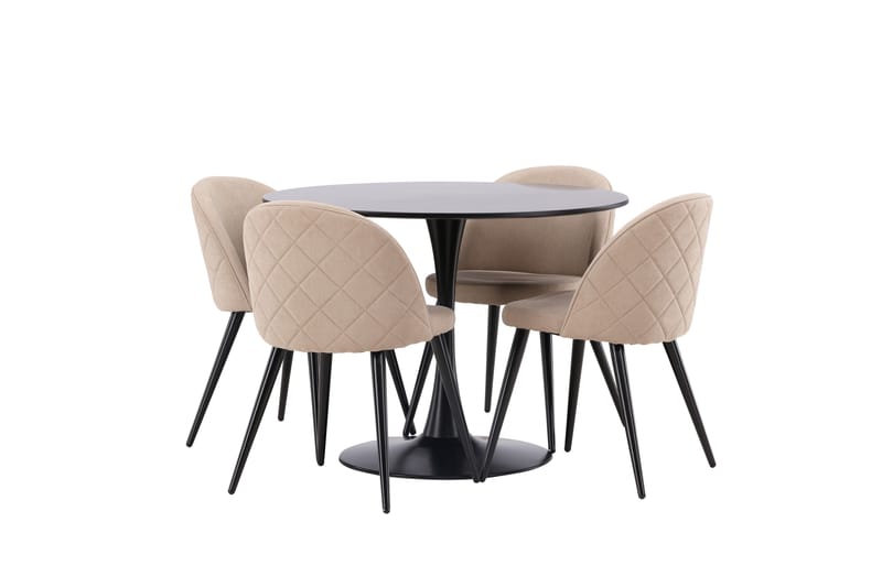 Glade Spisegruppe 100 cm Rund med 4 Velvet Stoler - Beige - Møbler - Bord - Spisegruppe