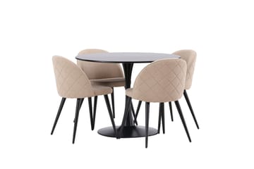 Glade Spisegruppe 100 cm Rund med 4 Velvet Stoler - Beige - Møbler - Bord - Spisegruppe