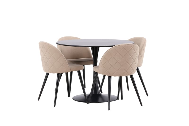 Glade Spisegruppe 100 cm Rund med 4 Velvet Stoler - Beige - Møbler - Bord - Spisegruppe