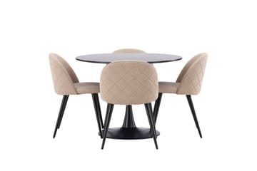 Glade Spisegruppe 100 cm Rund med 4 Velvet Stoler - Beige - Møbler - Bord - Spisegruppe
