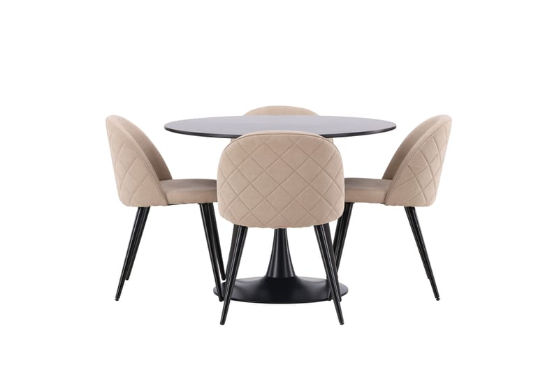 Glade Spisegruppe 100 cm Rund med 4 Velvet Stoler - Beige - Møbler - Bord - Spisegruppe