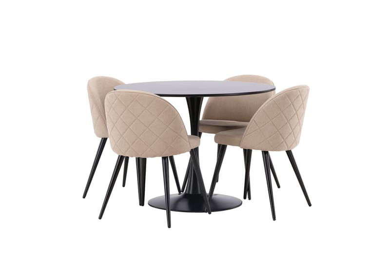 Glade Spisegruppe 100 cm Rund med 4 Velvet Stoler - Beige - Møbler - Bord - Spisegruppe