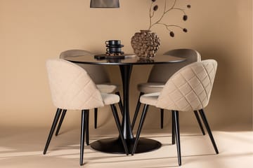 Glade Spisegruppe 100 cm Rund med 4 Velvet Stoler - Beige - Møbler - Bord - Spisegruppe