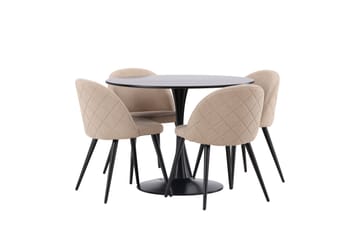 Glade Spisegruppe 100 cm Rund med 4 Velvet Stoler - Beige - Møbler - Bord - Spisegruppe