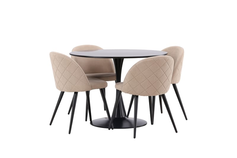 Glade Spisegruppe 100 cm Rund med 4 Velvet Stoler - Beige - Møbler - Bord - Spisegruppe