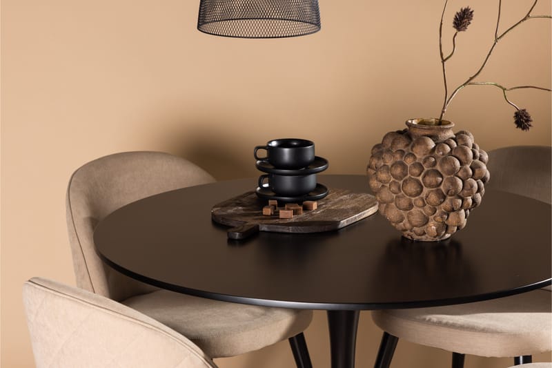 Glade Spisegruppe 100 cm Rund med 4 Velvet Stoler - Beige - Møbler - Bord - Spisegruppe