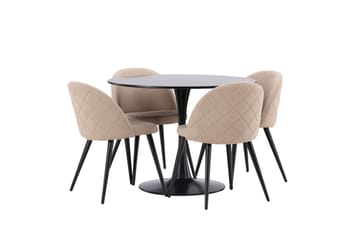 Glade Spisegruppe 100 cm Rund med 4 Velvet Stoler - Beige - Møbler - Bord - Spisegruppe