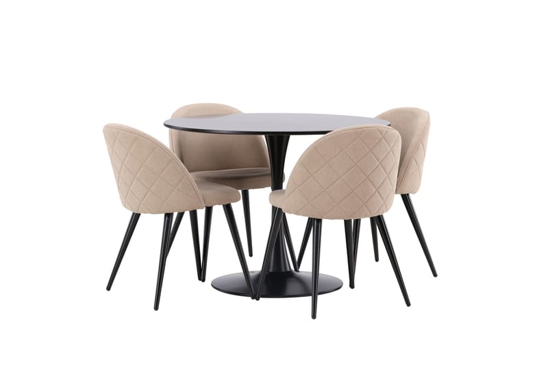 Glade Spisegruppe 100 cm Rund med 4 Velvet Stoler - Beige - Møbler - Bord - Spisegruppe