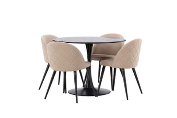 Glade Spisegruppe 100 cm Rund med 4 Velvet Stoler - Beige - Møbler - Bord - Spisegruppe